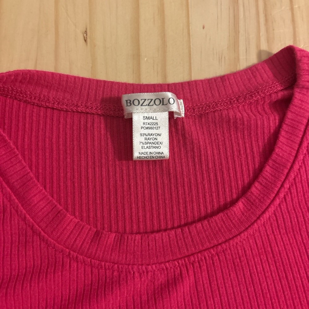 Bozzolo Hot Pink Ribbed Short Sleeve Top - Picture 2 of 3